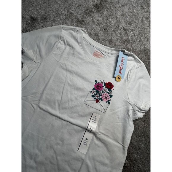 Cat & Jack White Short Sleeve Floral T-Shirt‎  Girls  XL (14) New with tags - Picture 6 of 7